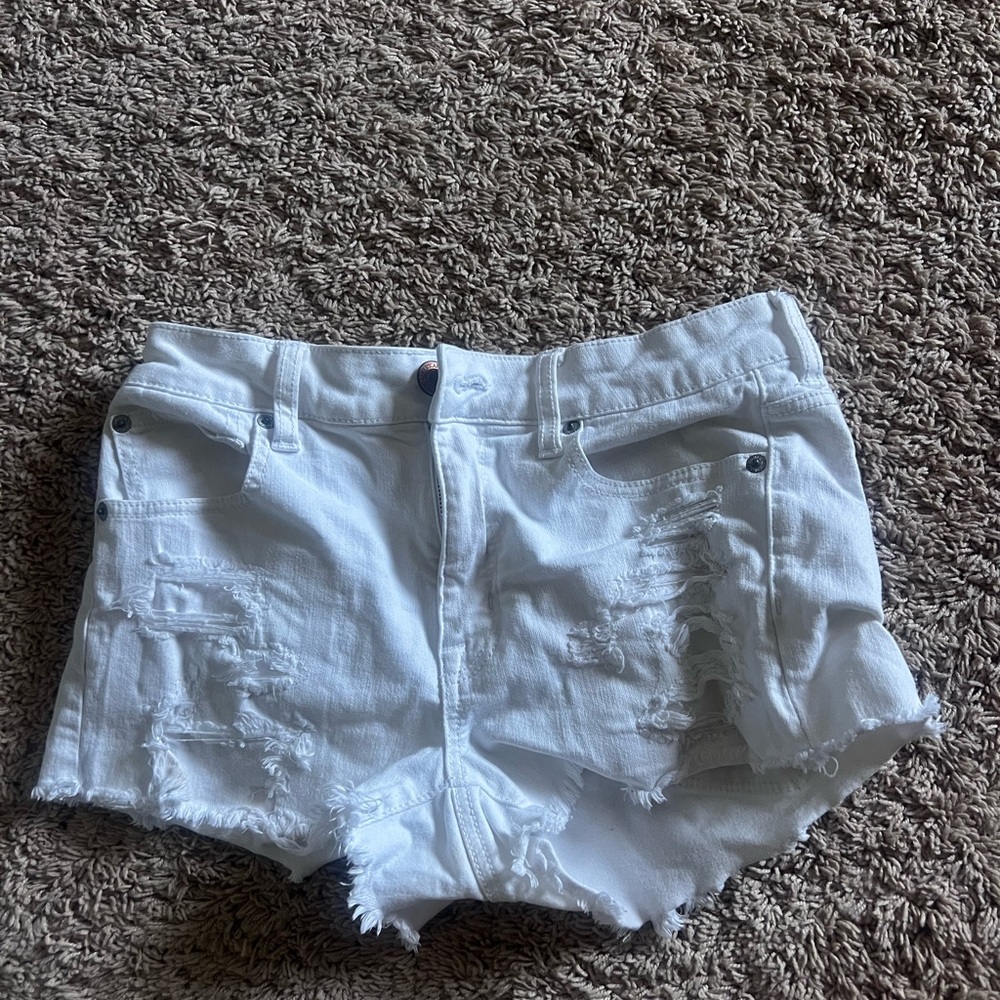 American Eagle Outfitters White Distressed Jean Shorts
